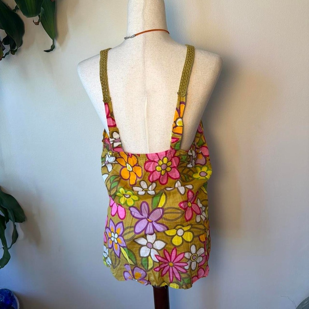 Charlotte Russe Vintage Y2K Crochet Floral Babydoll Tank Top Green Pink Large - Picture 3 of 6